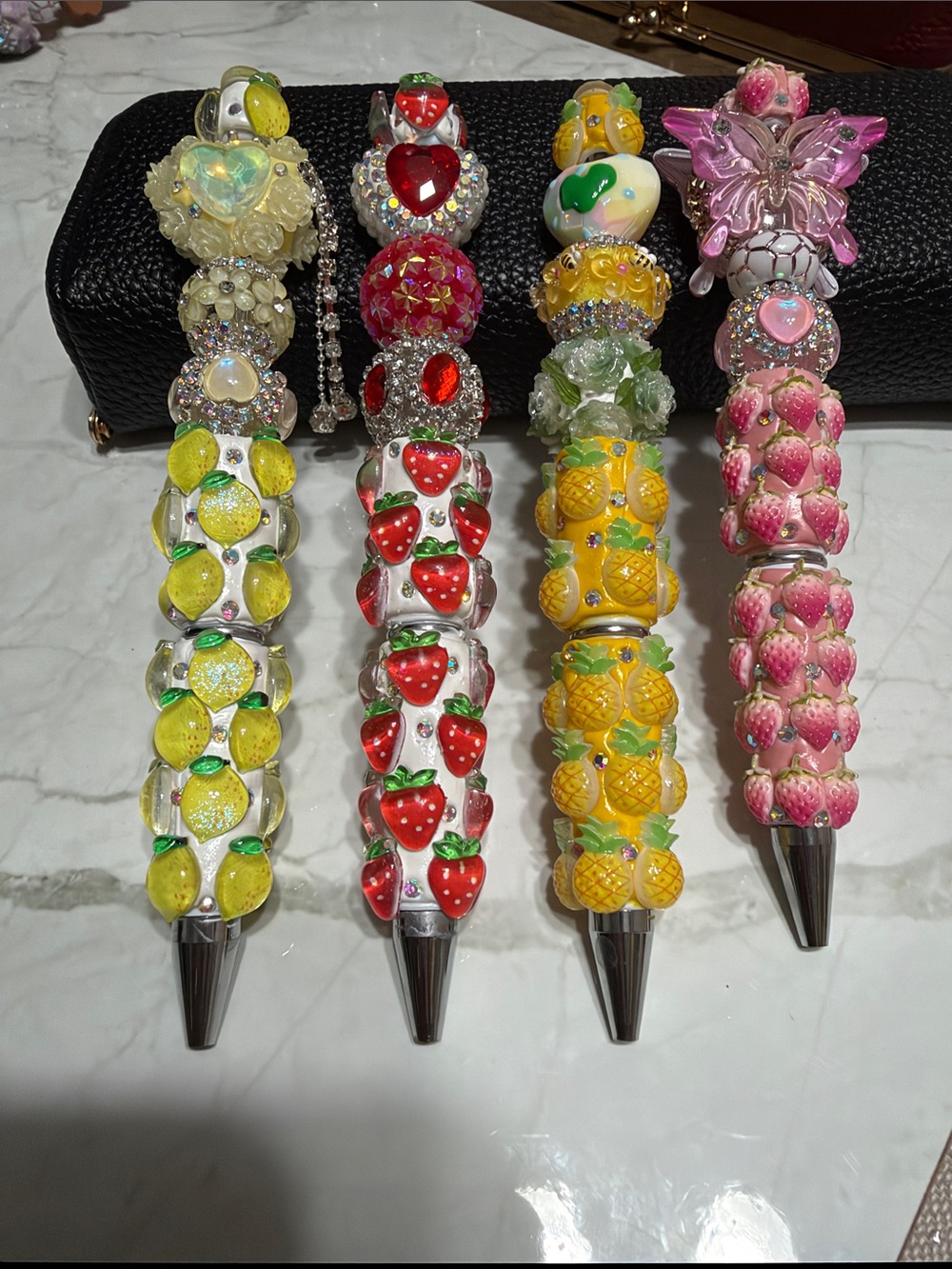 4 Decorative Fruit Charm Ballpoint Pen — Pink, Yellow, Red, Green Options